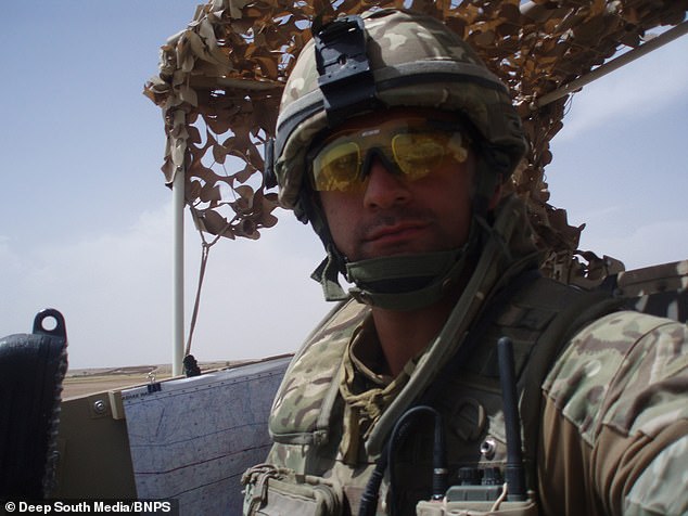Farard Darver in Afghanistan - he suffered a leg injury after his vehicle hit a Taliban trap