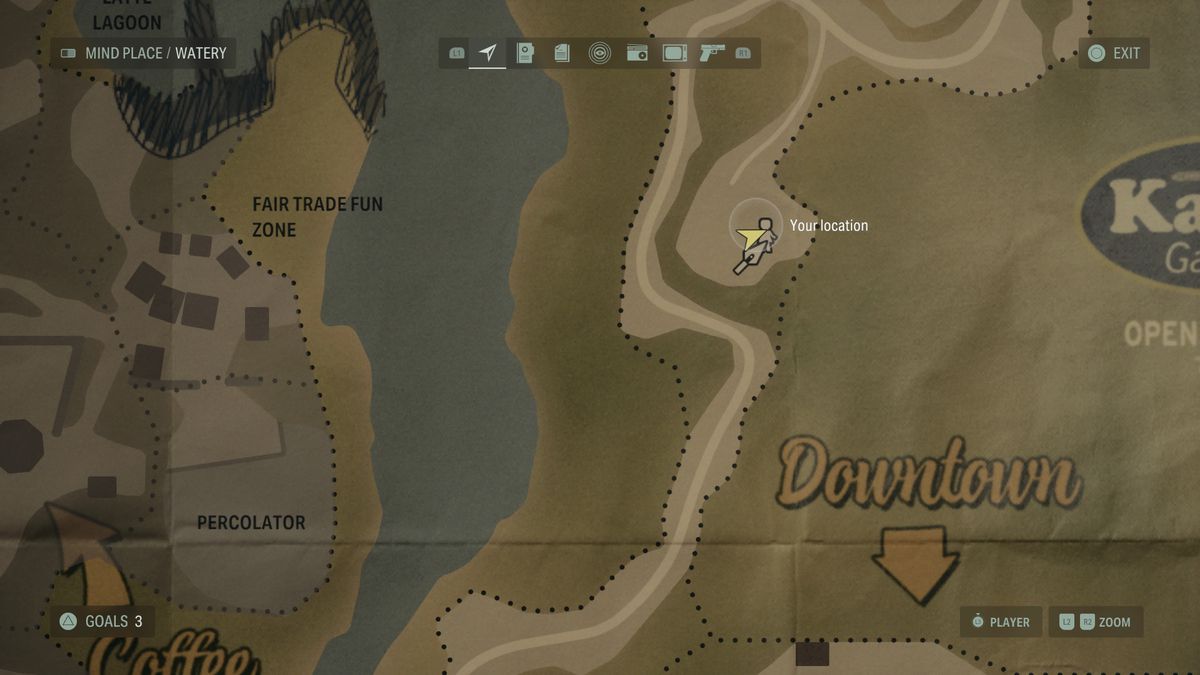 A map in Watery showing the location of a Nursery Rhyme in Alan Wake 2