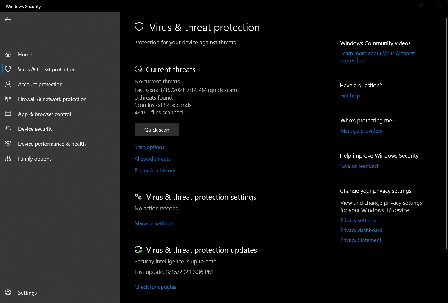 Windows Security in Windows 10