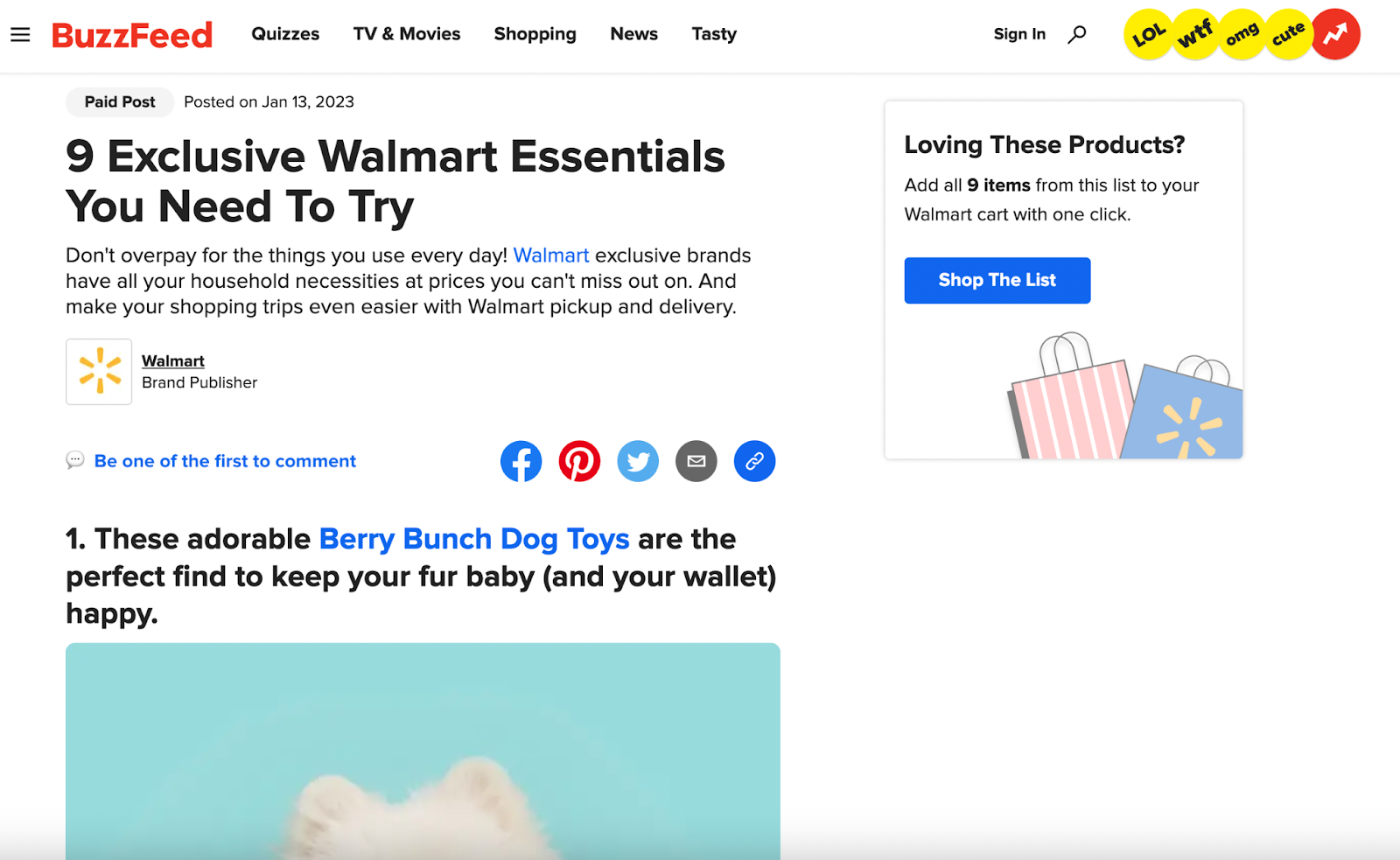 Quảng cáo trực tuyến dành cho doanh nghiệp: quảng cáo tự nhiên của Walmart trên BuzzFeed
