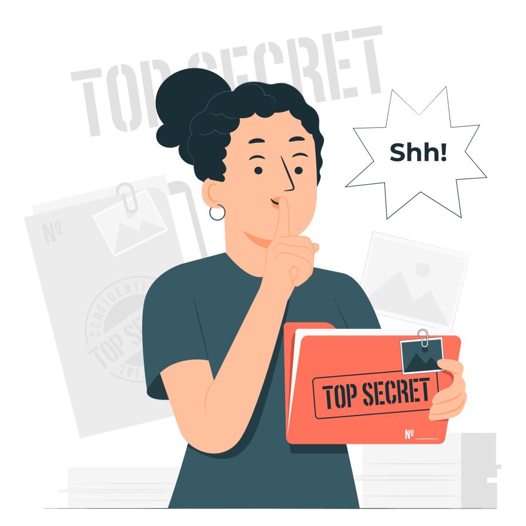An illustration of a lady holding a folder with a "top secret" tag
