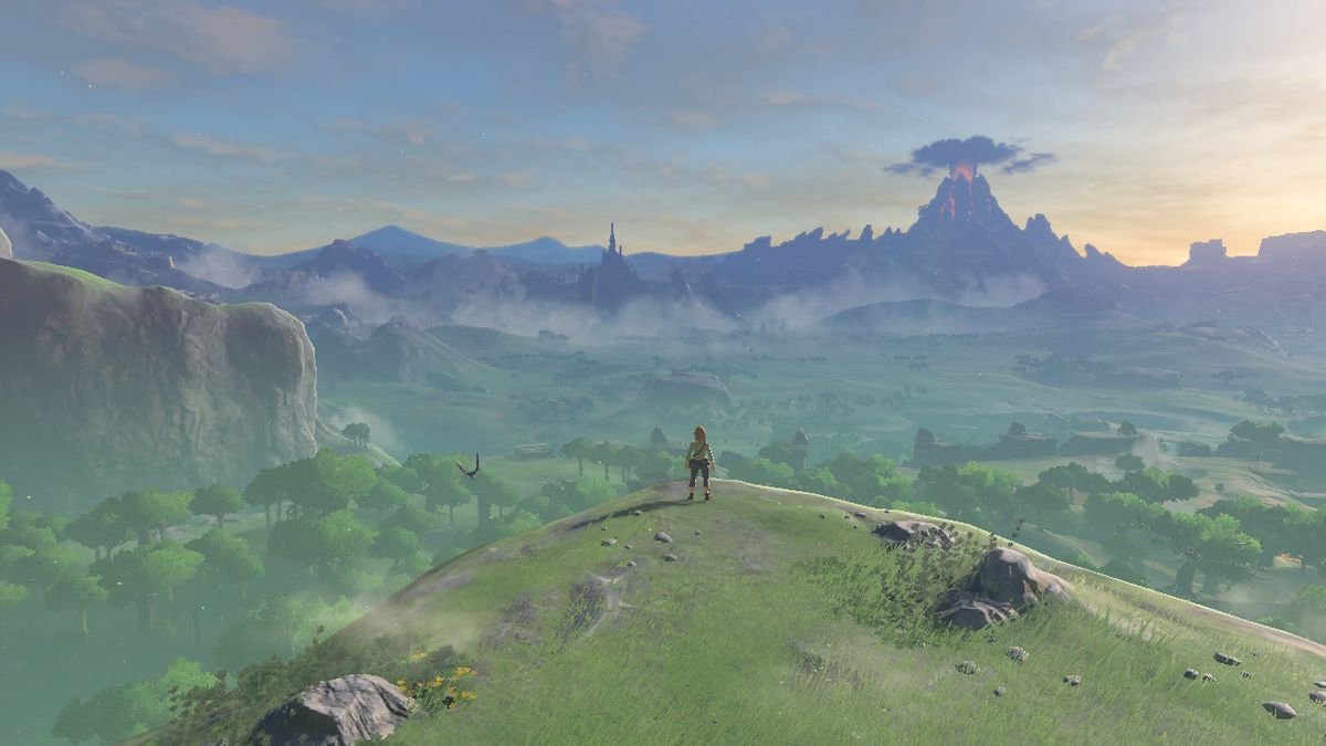 Link looks out at Hyrule in The Legend of Zelda: Breath of the Wild