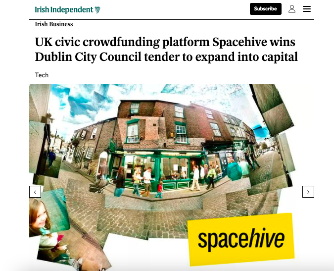 Spacehive Dublin crowdfunding launch in the Irish Independent newspaper
