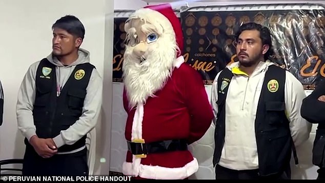 A police officer in Lima, Peru dressed as Santa Claus during an operation last week that resulted in the arrests of two suspects. The defendants had been under surveillance and sold drugs to undercover cops three times