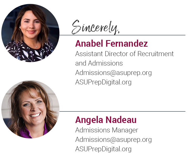 Anabel Fernandez, assisterende direktør for rekruttering og optagelse Admissions@asuprep.org, Angela Nadeau, optagelseschef