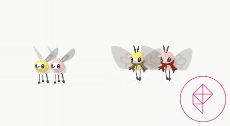 Shiny Cutiefly and Ribombee in Pokémon Go. Both become pink from yellow.