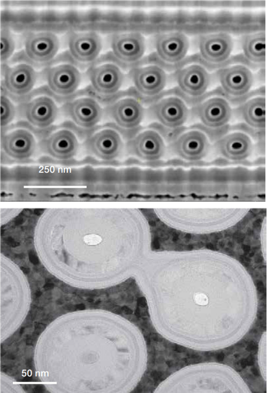 Fig. 1: Filled (top) and partially filled (bottom) structures on a 3D NAND device. Source: Thermo Fisher Scientific