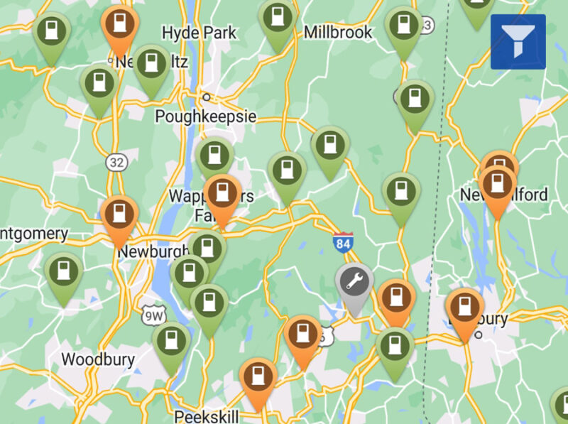 PlugShare app shows Tesla and other EV chargers near you or along your travel route.