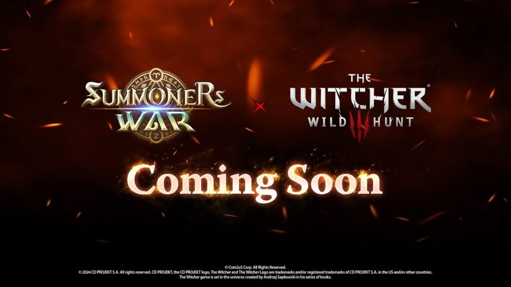 The feature image of the "The Witcher Collab with Summoners War" news has the logos of both games with the coming soon announcement.