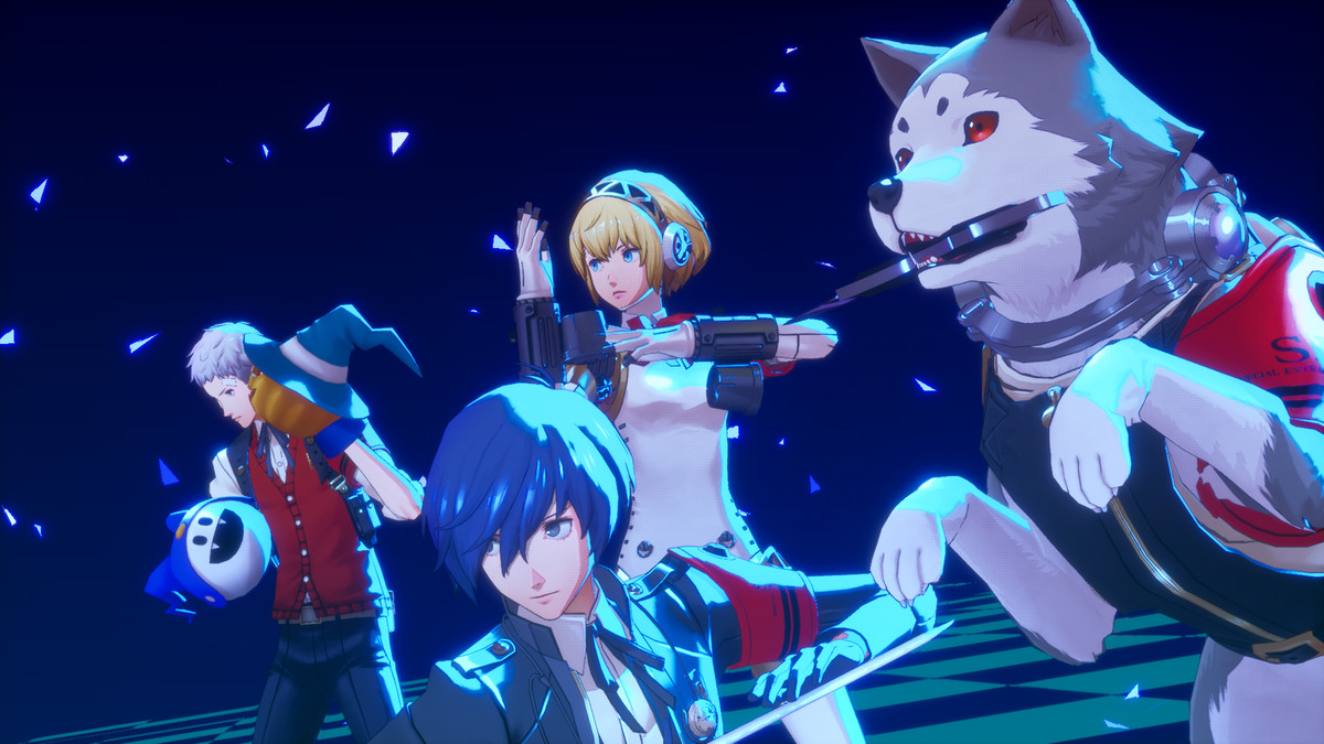 Three teens and a dog get ready to battle in Persona 3 Reload