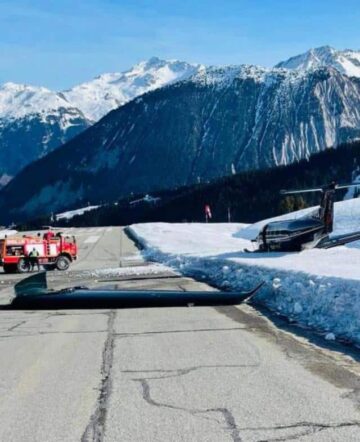 Belgian Pilatus PC-12 skids off runway at Courchevel Altiport: pilots slightly injured after loss of wing
