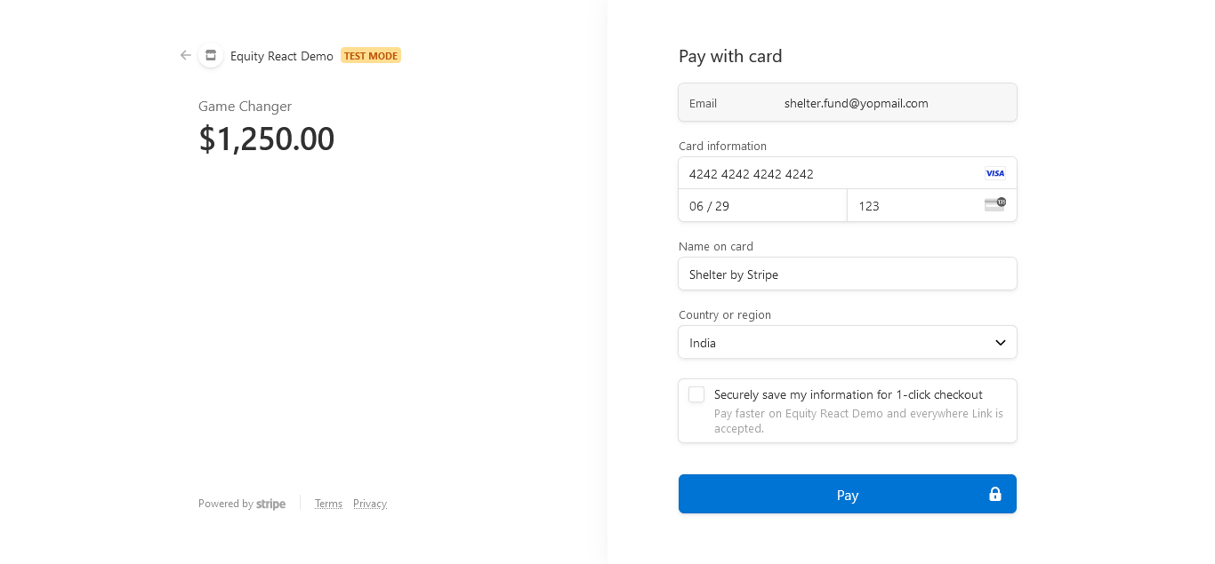 Enter card details in the stripe payment gateway in the crowdfunding software