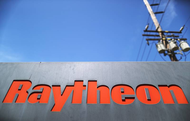 A sign is posted at a Raytheon campus on June 10, 2019, in El Segundo, California