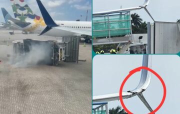 Delta Air Lines plane damaged by stairs truck at George Town, Cayman Islands
