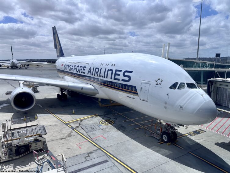 درجة الأعمال في الطابق العلوي للخطوط الجوية السنغافورية من طراز A380، من ملبورن إلى سنغافورة: AirlineReporter