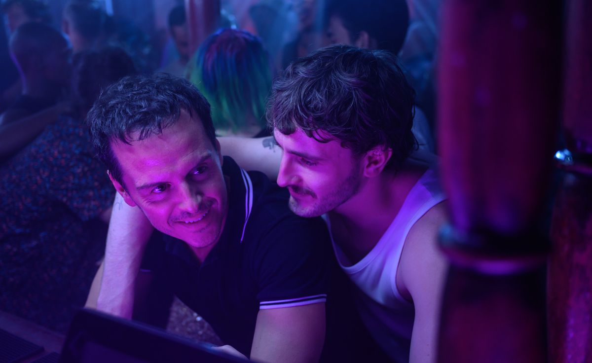 Paul Mescal hangs his arm around Andrew Scott at the club in All of Us Strangers
