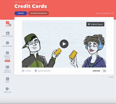 Credit Cards lesson sequence
