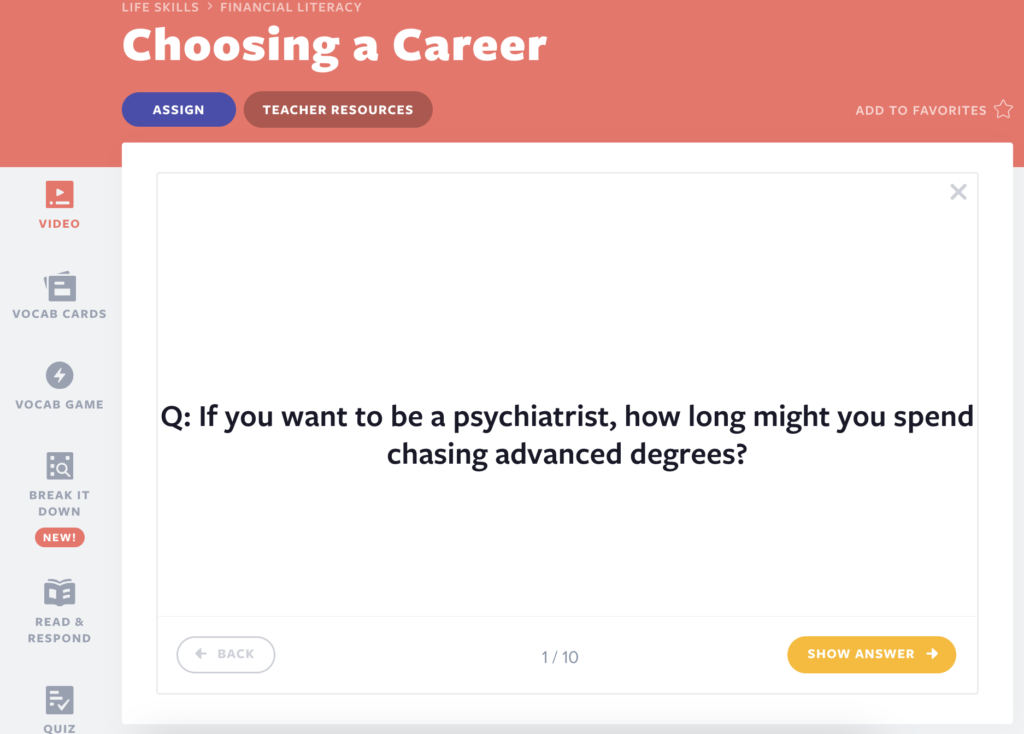 Choosing a Career lesson quick review