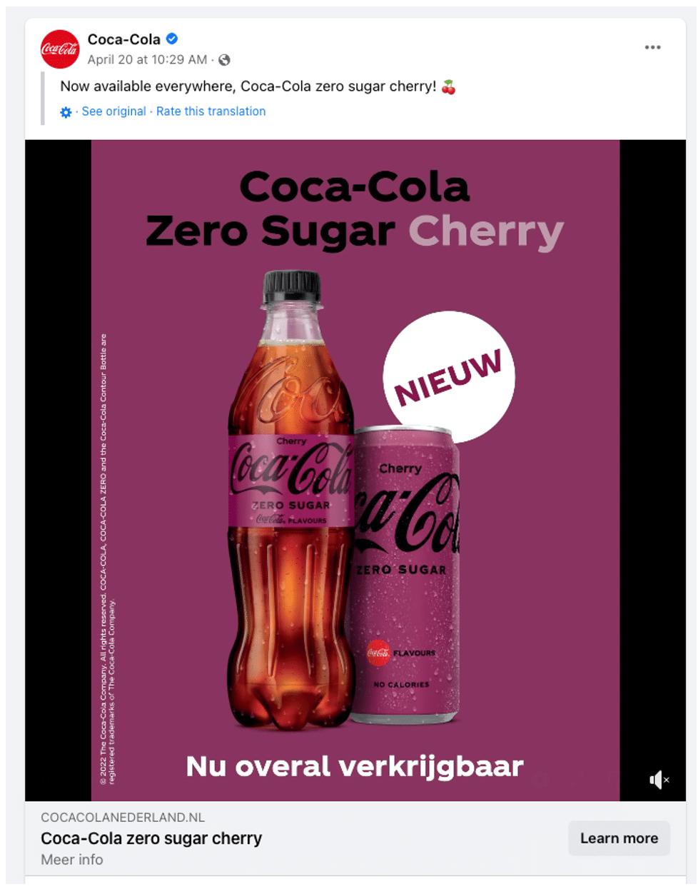 Esempio di pubblicità su Facebook della Coca-Cola