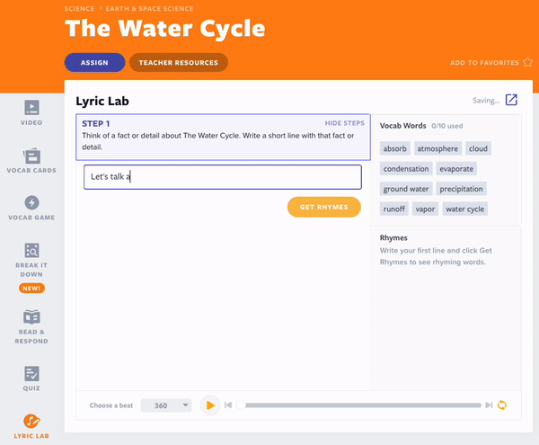 The Water Cycle Lyric Lab activity
