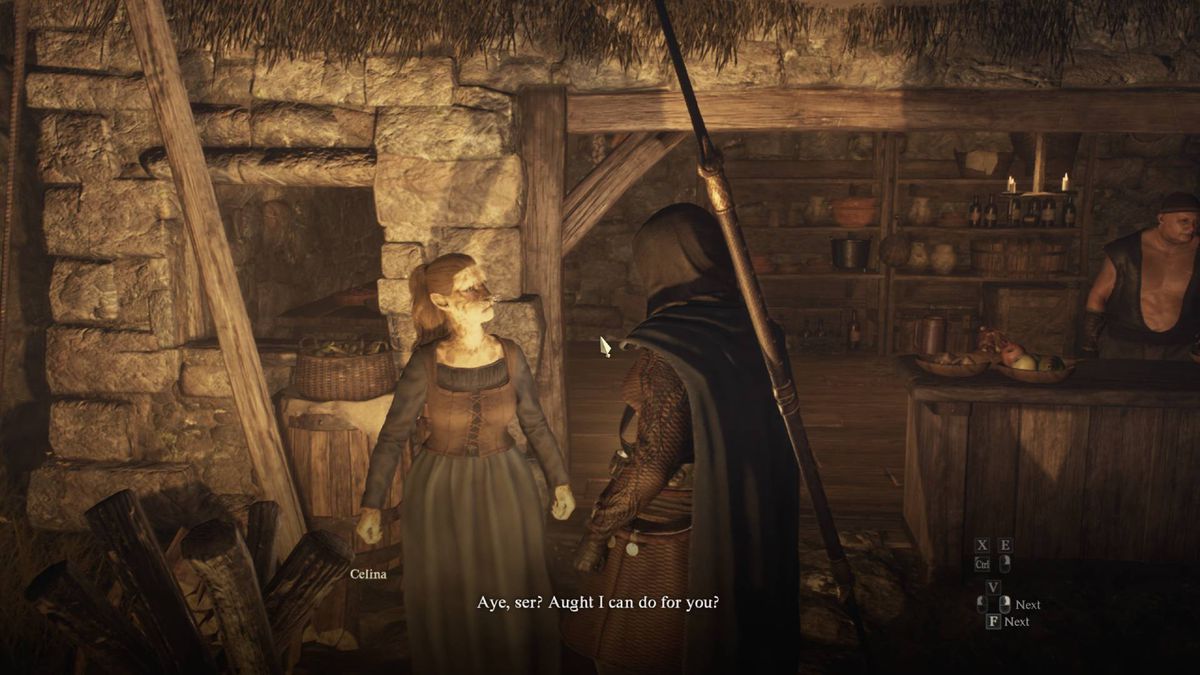 A hero talks to Celina in the “A Beggar’s Tale” quest in Dragon’s Dogma 2.