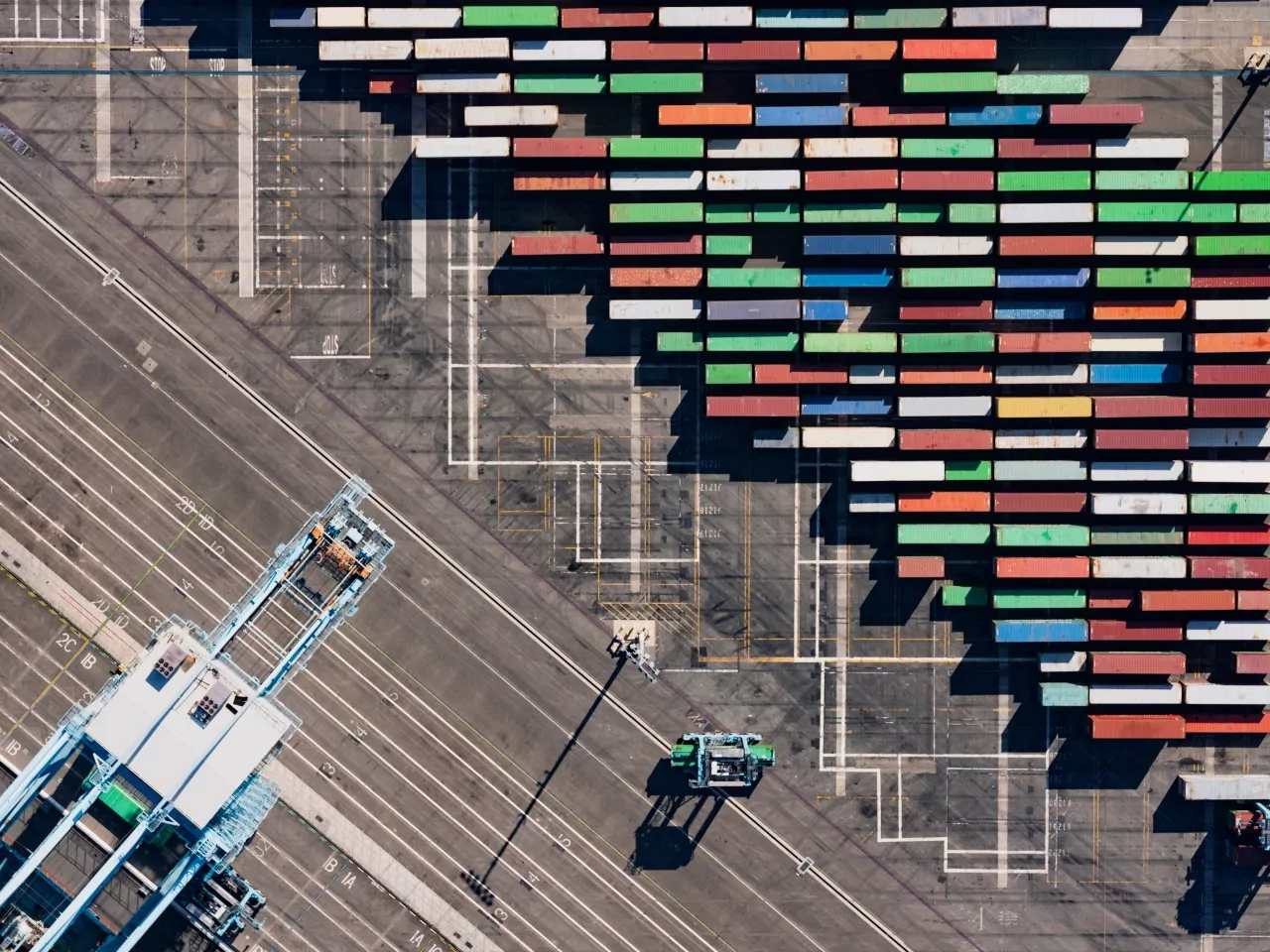 Aerial view of loading dock with containers