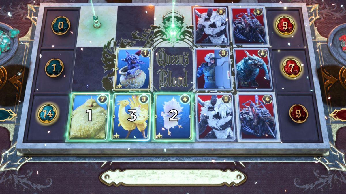 A graphic shows the solution to the second Card Carnival challenge in Final Fantasy 7 Rebirth.
