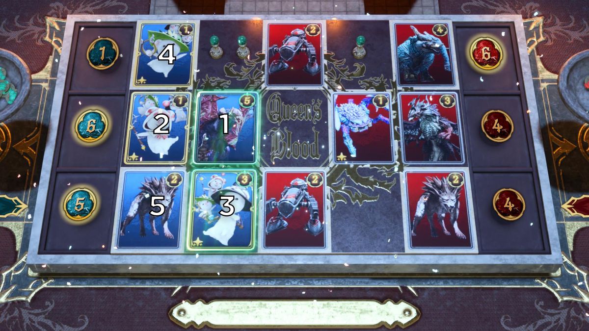 A graphic shows the solution to the third Card Carnival challenge in Final Fantasy 7 Rebirth.
