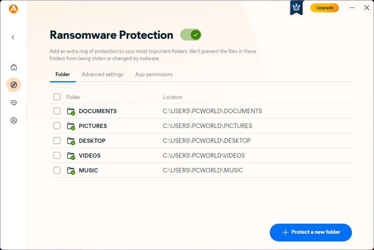 Tela de proteção do Avast One Ransomware