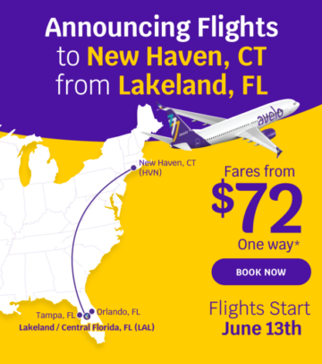 Avelo Airlines kondigt vluchten aan tussen Lakeland International Airport in Centraal-Florida en Zuid-Connecticut