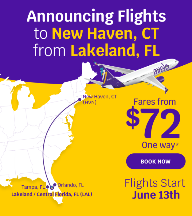 Avelo Airlines kündigt Flugverbindung zwischen dem Lakeland International Airport in Zentralflorida und Süd-Connecticut an