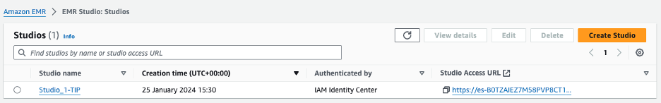 IAM Identity Center aktivert EMR Studio