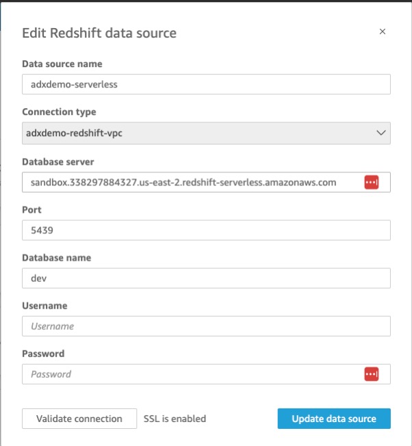 Redshift edit data source
