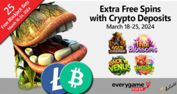 Everygame Poker награждает дополнительными бесплатными вращениями за депозиты Bitcoin Cash и LiteCoin
