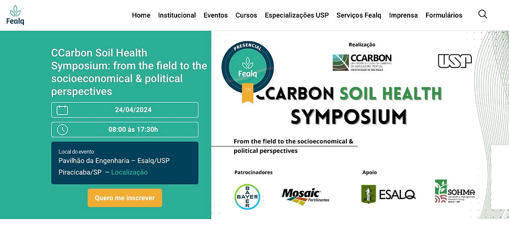 🇧🇷 Soil Health Symposium pelo CCarbon, Centro de Estudos de Carbono em Agricultura Tropical da USP.