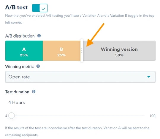 What is A/B testing in marketing? HubSpot’s slider for sample size grouping