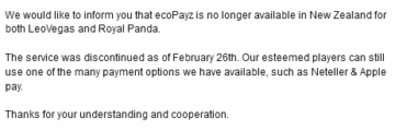 LeoVegas und Royal Panda bieten EcoPayz in Neuseeland nicht mehr an » New Zealand Casinos