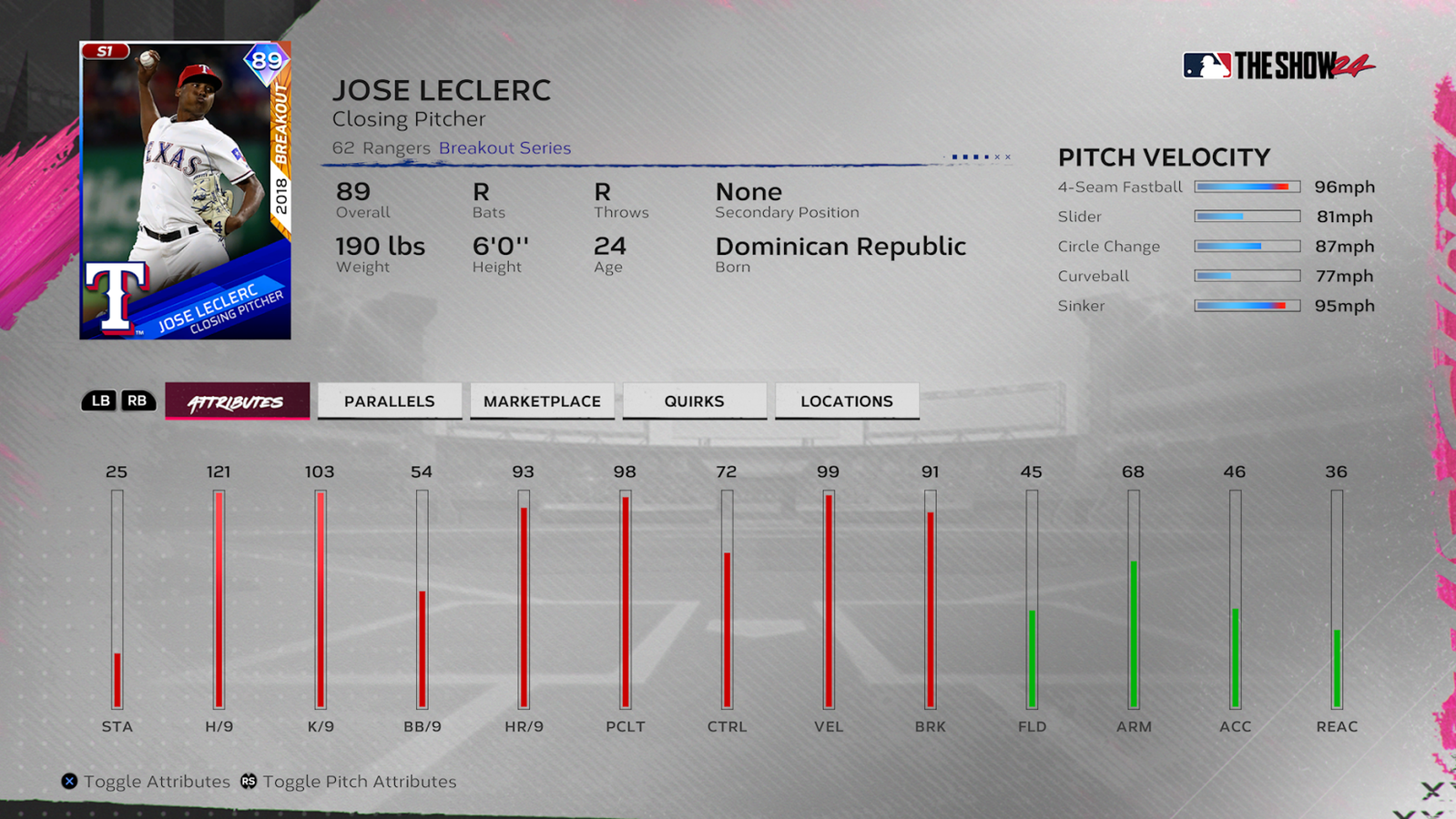 MLB The Show 24 José Leclerc Team Affinity Card