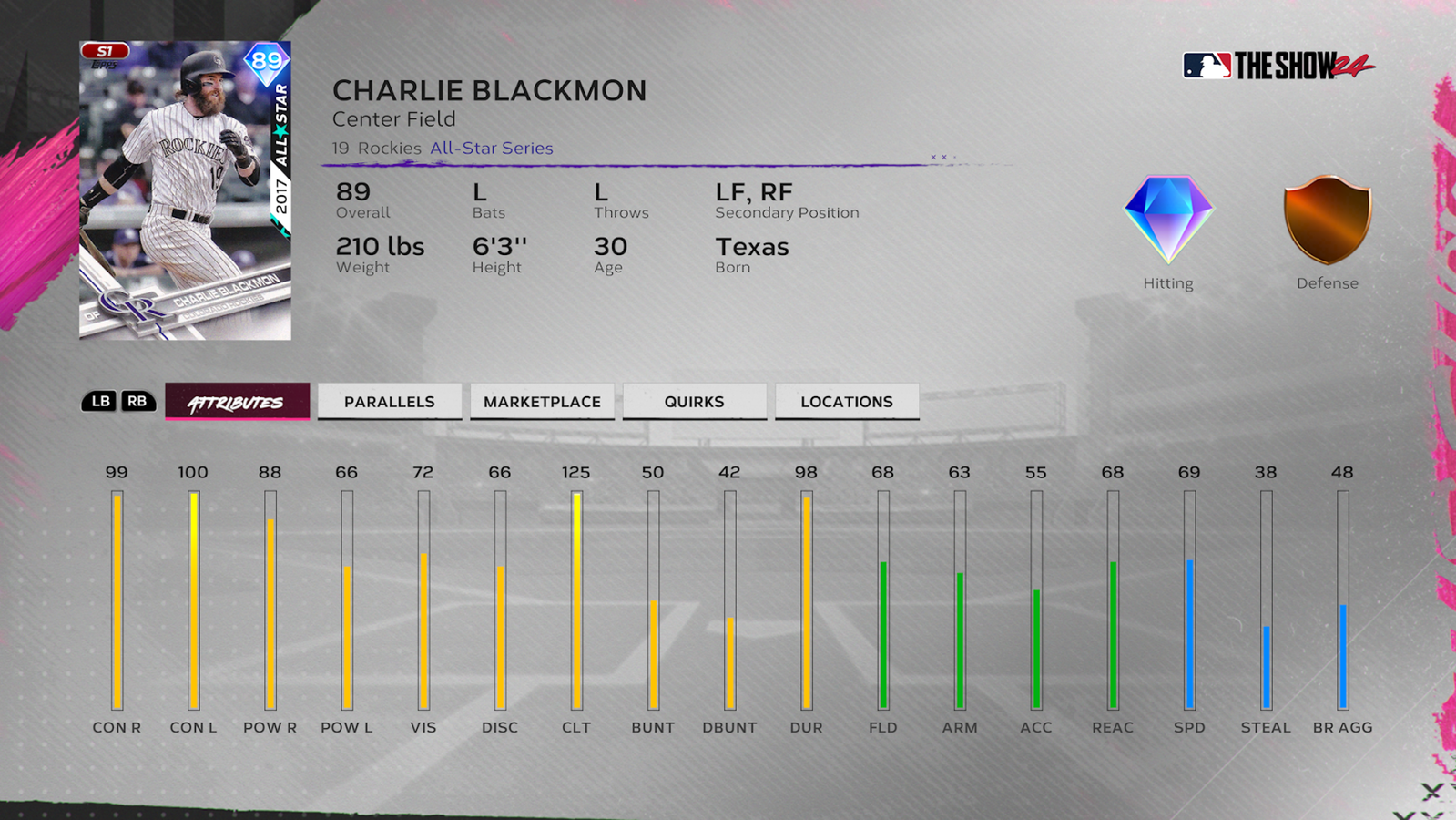 Tarjeta MLB The Show 24 Team Affinity Charlie Blackmon