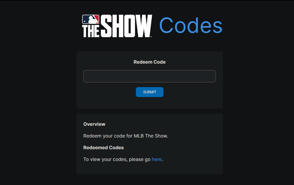 MLB The Show 24 Codes Website page