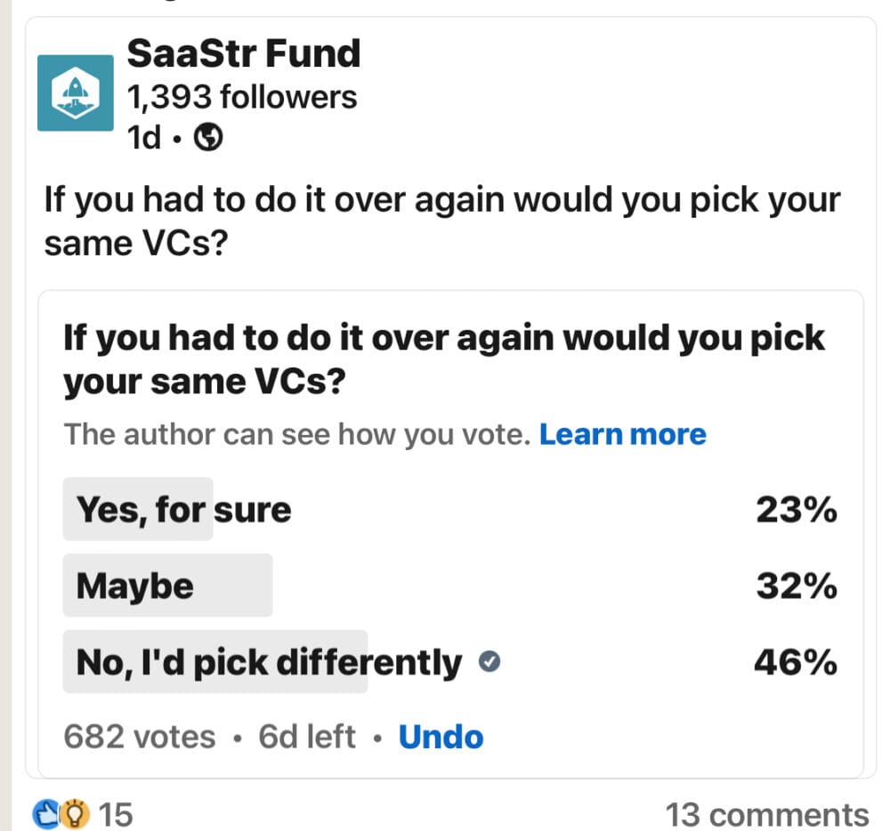 Doar 23% dintre voi ați alege din nou aceleași VC | SaaStr