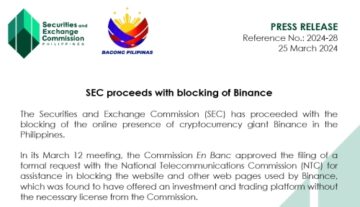 هيئة الأوراق المالية والبورصة في الفلبين تحظر منصة Binance لفشلها في تأمين الترخيص