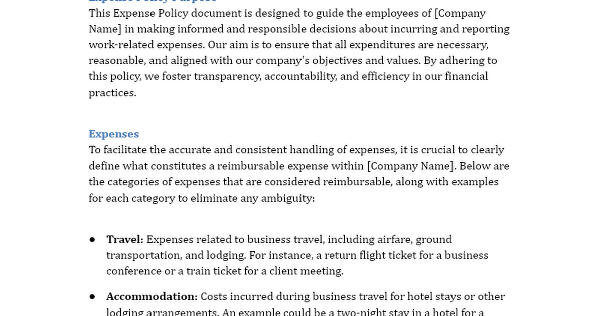 Sample Employee Business Expense Policy Template