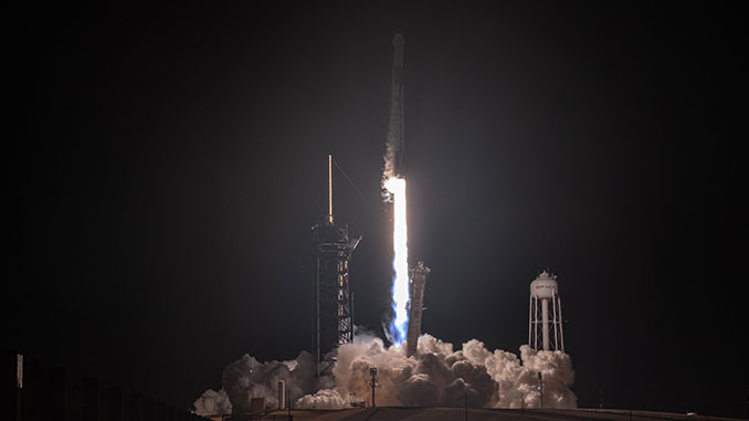 SpaceX launches three-man one-woman crew to space station