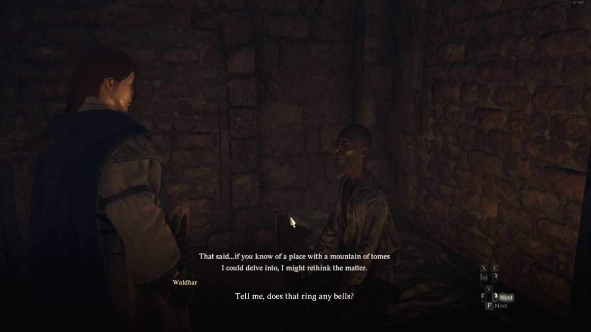 A Dragon’s Dogma 2 hero talks to the magistrate in jail in “The Caged Magistrate” quest.