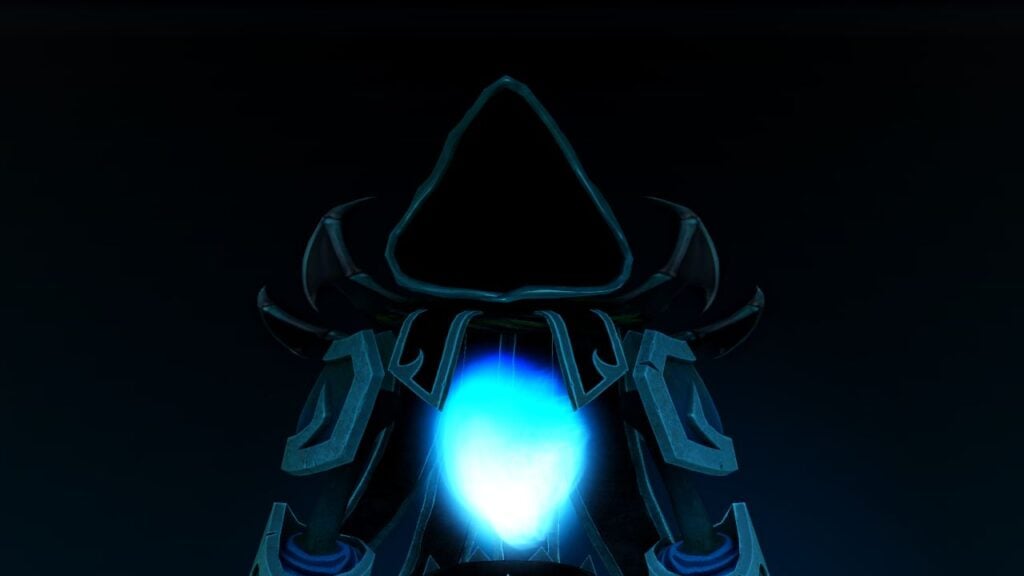 Feature image for our The Floor Is Lava The Hunt guide. It shows the Korblox Deathwalker, a hooded figure with a blue flame in its chest.