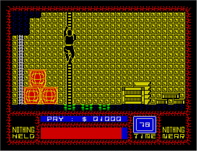 A ninja climbs a ladder in this screen from Saboteur.
