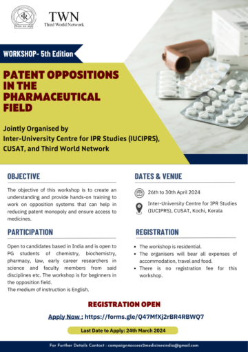 Workshop sulle opposizioni ai brevetti in campo farmaceutico [Kochi, 26-30 aprile]