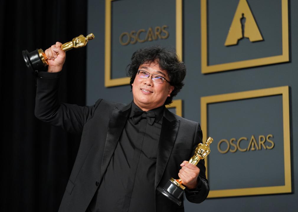 Bong Joon Ho poses in the press room during the 92nd Annual Academy Awards.