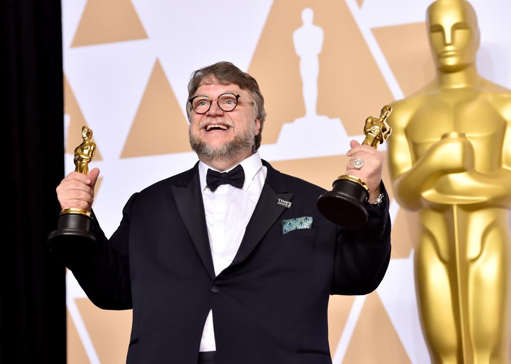 Filmmaker Guillermo del Toro poses in the press room during the 90th Annual Academy Awards.